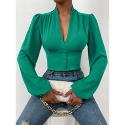 Stylecast X Slyck V-Neck Puff Sleeve Fitted Crop Top-picture-28