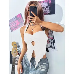 Stylecast X Slyck White Halter Neck Fitted Crop Top-picture-21