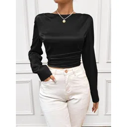 Stylecast X Slyck Women Boat Neck Cuffed Sleeves Styled Back Crop Top-picture-11