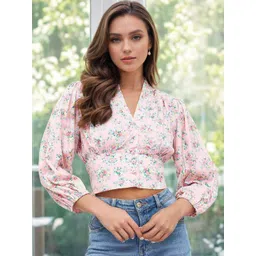 Stylecast X Slyck Women Floral Printed V-Neck Puff Sleeves Top-picture-17