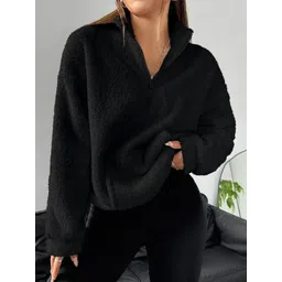 Stylecast X Slyck Women Solid Half Zip High Neck Fur Sweatshirt-picture-38