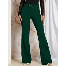 Stylecast X Slyck Women Solid Pattern Belted Flared Trouser-picture-17