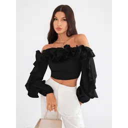 Stylecast X Slyck Women Solid Pattern Off-Shoulder Crop Top-picture-11