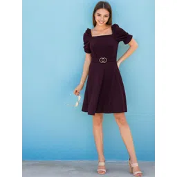 Stylecast X Slyck Women Square Neck Puff Sleeve Fit & Flare Dress-picture-15