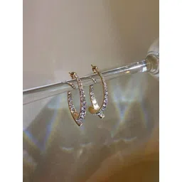 styledose Sterling Silver Crystals Studded Korean Geometric Half Hoop Earrings-picture-19