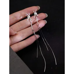 styledose Sterling Silver Rhinestone Studded Tasselled Contemporary Drop Earrings-picture-37