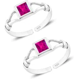 styleejewel Sterling Silver Toe Rings for Women | White CZ and Ruby Stone 925 Pure Chandi Bichiya Peacock Tail Design Indian Toe Rings for women stylish (Group-2)-picture-52
