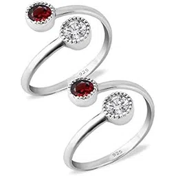 styleejewel Sterling Silver Toe Rings | Toe Rings For Women Silver | Toe Rings Silver Pure | 925 Sterling Silver Toe Ring | Toe Rings For Women Silver Pure | Bichiya For Women Stylish | Bichiya Set For Women Chandi | Round | 4 White CZ Stone & Garnet Stone (4 MM) | 3.14 Grams-picture-11