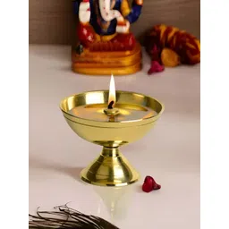 StyleMyWay Gold-Toned Intricate Design Pooja Diya-picture-14