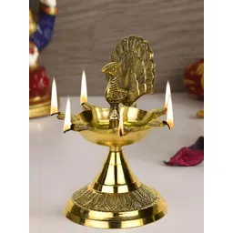 StyleMyWay Gold-Toned Textured Intricate Design Panchmukhi Peacock Diya-picture-26