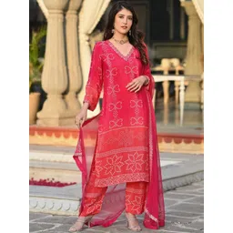 STYLENZA Women Ethnic Motifs Printed Regular Sequinned Kurta with Trousers & With Dupatta-picture-38
