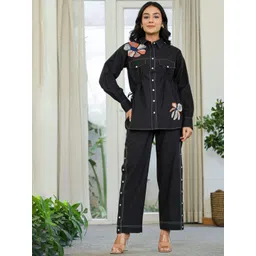 STYLESANG Embroidered Shirt Collar Pure Cotton Shirt With Trouser-picture-40