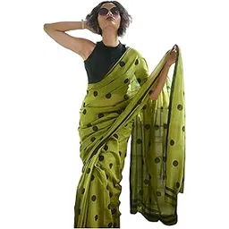 stylescope Women's Polka Dot Printed Linen Cotton Saree With Unstitched Blouse Piece (Laddu_Free Size)-picture-43