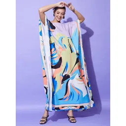 StyleStone Abstract Printed Kimono Sleeves Satin Kaftan Maxi Dress-picture-12