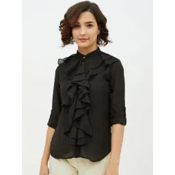 StyleStone Black Regular Fit Ruffle Shirt-picture-33
