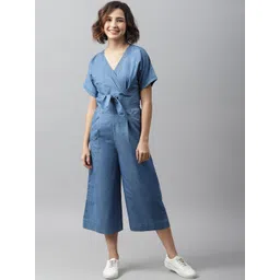 StyleStone Blue Front Knot Denim Culotte Jumpsuit-picture-26