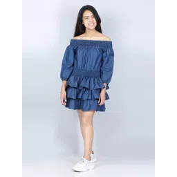 StyleStone Blue Off-Shoulder Denim Dress-picture-17
