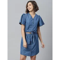 StyleStone Blue Regular Fit Crop Top With Skirt-picture-36