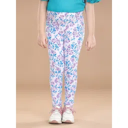 StyleStone Girls Blue & Purple Floral Printed Cotton Treggings-picture-47