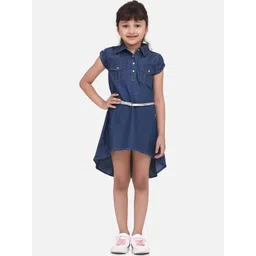 StyleStone Girls Blue Solid Denim Shirt Dress-picture-26
