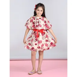 StyleStone Girls Floral Printed Cape Sleeve Tie Up A-Line Dress-picture-26