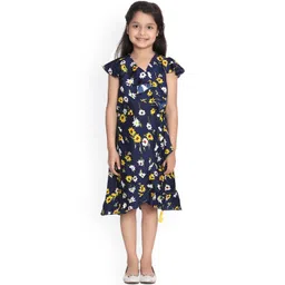 StyleStone Girls Navy Blue Floral Print Wrap Dress-picture-53
