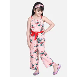 StyleStone Girls Peach-Coloured & Red Floral Printed Basic Jumpsuit-picture-10