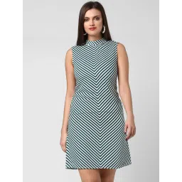StyleStone Green & White Striped A Line Dress image 1