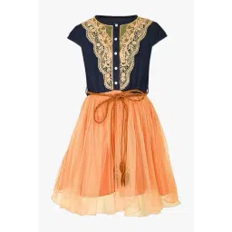 StyleStone Kids Peach & Navy Embroidered Dress-picture-46