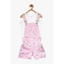 StyleStone Kids Pink & White Printed Dungaree With Inner Top-picture-45