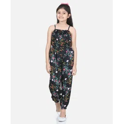 StyleStone Rayon Woven Sleeveless Floral Printed Jumpsuit - Black-picture-12
