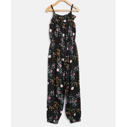 StyleStone Rayon Woven Sleeveless Floral Printed Jumpsuit - Black & Pink-picture-13