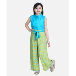 StyleStone Rayon Woven Sleeveless Ikkat Printed Jumpsuit - Blue & Green-picture-14