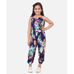 StyleStone Rayon Woven Sleeveless Tropical Theme Printed Jumpsuit - Navy Blue-picture-11