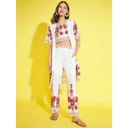 StyleStone White & Red Floral Crop Top With Trousers & Shrug-picture-16