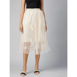 StyleStone Women Beige Self Design Knee Length Flared Lace Skirt-picture-12