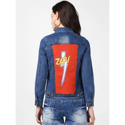 StyleStone Women Blue Hand Painted Denim Jacket-picture-38