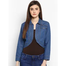 StyleStone Women Blue Self Design Open Front Denim Shrug-picture-29