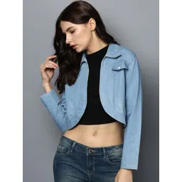 StyleStone Women Blue Self Design Open Front Denim Shrug-picture-28