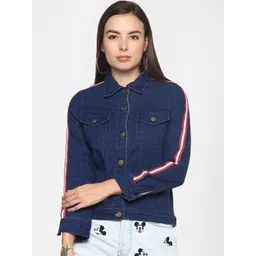 StyleStone Women Blue Striped Denim Jacket-picture-32