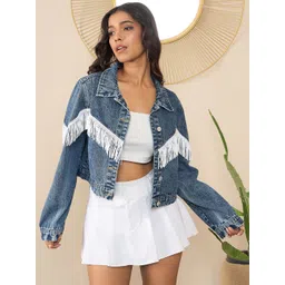 StyleStone Women Crop Outdoor Denim Jacket with Patchwork-picture-14