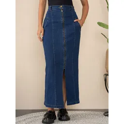 StyleStone Women Denim Straight Maxi Skirt-picture-22