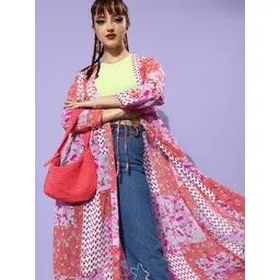 StyleStone Women Elegant Peach Ethnic Motifs Print Mix Shrug-picture-11