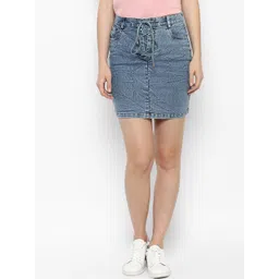 StyleStone Women Grey Solid Pure Cotton Denim Skirt-picture-14