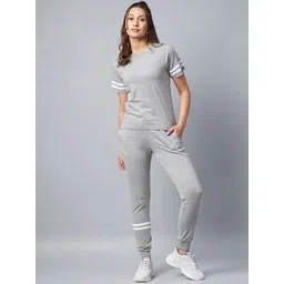 StyleStone Women Grey Striped Cotton Tracksuits image 1