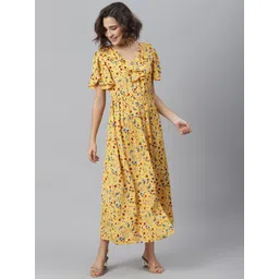 StyleStone Women Yellow Floral Printed Maxi Dress-picture-36