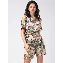 StyleStone Women's Peach Satin Floral Playsuit-picture-27