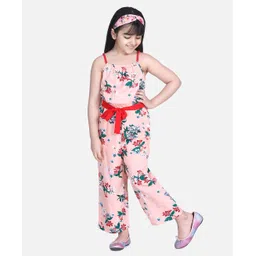 StyleStone Woven Sleeveless Floral Printed Jumpsuit - Peach & Red-picture-16