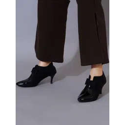 Stylestry Colourblocked Suede Party Slim Heeled Pumps with Bows-picture-31