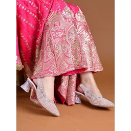 Stylestry Embellished Ethnic Block Pumps with Bows-picture-23